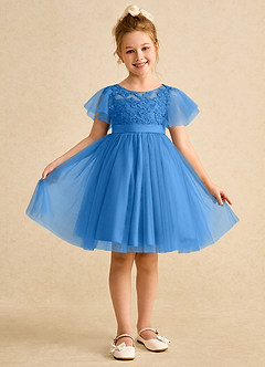 Azazie Queenie Flower Girl Dresses Blue Jay A-Line Lace Dress image1
