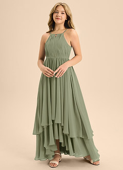 Azazie Elliora Junior Pistachio A-Line Pleated Chiffon Dress image4