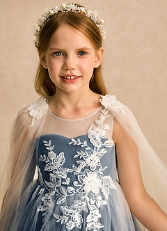 Azazie Amina Flower Girl Dresses Ivory Neptune A-Line Lace Tulle Dress image8