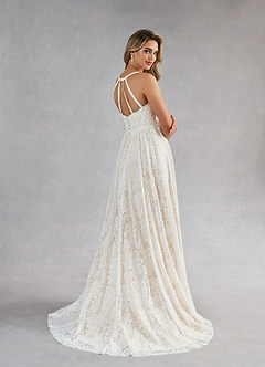 Azazie August Vestidos de novia Vestido de Blanco Diamante Champán de Encaje de Corte en A image10