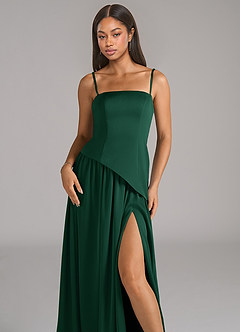 Azazie Adeline Vestidos de damas de honor Vestido de Verde Oscuro de Satén Elástico de Corte en A Convertible con Sin tirantes image2