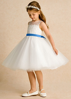 Azazie Lettie vestidos de niña de las flores Vestido de Marfil Azul Pastel de Encaje de Princesa image3