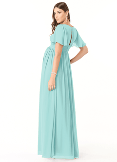 Azazie Verna Brautjungfernkleider für Schwangere A-Linie V-Hals Gerüscht Chiffon Bodenlänge Kleid image4