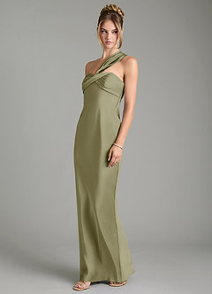 Azazie Margot Bridesmaid Dresses Pistachio Sheath One Shoulder Stretch Satin Dress image4