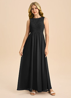 Azazie Skyla Junior Black A-Line Pleated Chiffon Dress image3
