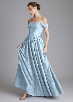 Azazie Raisa Bridesmaid Dresses Sky Blue A-Line Off the Shoulder Floral Burnout Dress image7