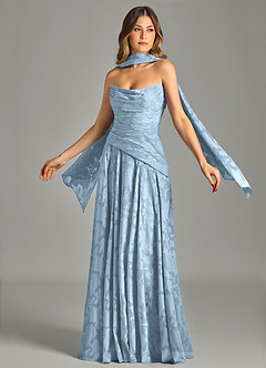 Azazie Gabriela 신부 들러리 드레스 A라인 스트랩리스 플로럴 번아웃 바닥 길이 드레스 image1