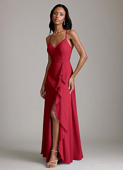 Azazie Naeem Bridesmaid Dresses Scarlet A-Line V-Neck Ruffle Chiffon Dress image5
