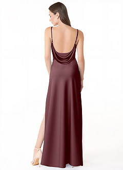 Azazie Alaija Bridesmaid Dresses Sangria Mermaid Side Slit Stretch Satin Dress image4