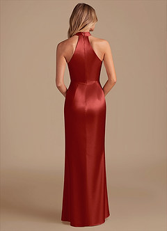 Azazie Karlotta Bridesmaid Dresses Rust Sheath Pleated Metallic Satin Dress image2
