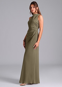 Azazie Evadne Robes de demoiselle d'honneur Robe Trapèze en Mousseline de soie Plissée Vert Saule image5