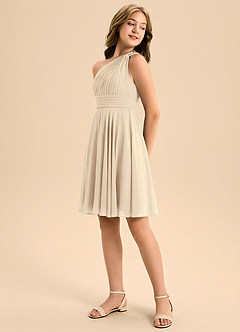 Azazie Charlize Junior Champagne A-Line Pleated Chiffon Dress image4