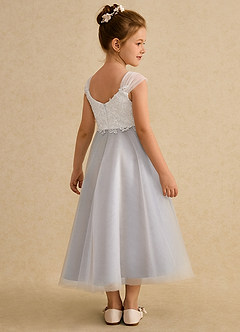 Azazie Momo Flower Girl Dresses Ivory Champagne A-Line Lace Dress image2