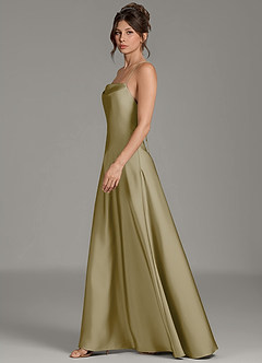 Azazie Eris Robes de demoiselle d'honneur Robe Trapèze en Satin extensible Plissée Vert Mousse image5