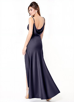 Azazie Alaija Bridesmaid Dresses Stormy Mermaid Side Slit Stretch Satin Dress image1
