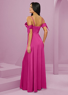 Barbie ♥ Azazie Abiti da Damigella Abito A-Line in Raso Elasticizzato a Spalla Scoperta Fucsia image9