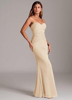Azazie Katelyn Bridesmaid Dresses Champagne Sheath Strapless Mesh Convertible Dress image4