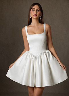 Azazie Saverina Wedding Dresses Diamond White A-Line with Pockets Satin Dress image5