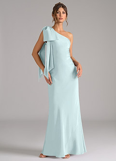 Azazie Capri Bridesmaid Dresses Sea Glass Mermaid One Shoulder Stretch Satin Dress image1