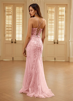 Mythra Rose Pâle Robe de bal sirène en tulle brodé de dentelle image2