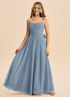 Azazie Bear Junior A라인 주름진 쉬폰 플로어 길이 주니어 신부 들러리 드레스 image4