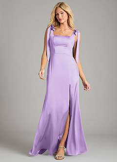 Azazie Frostine Vestidos de damas de honor Vestido de Lila de Satén Elástico de Corte en A con Lazo image4
