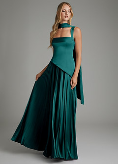 Azazie Stephanie Bridesmaid Dresses Peacock A-Line Corset Stretch Satin Dress image6