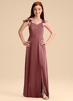 Azazie Everett Junior Vestido de Amatista de Satén Elástico de Corte en A con Lazo image7