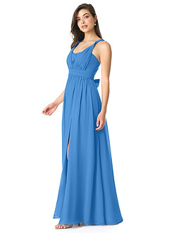 Azazie Olani Bridesmaid Dresses Blue Jay A-Line Off the Shoulder Chiffon Convertible Dress image4