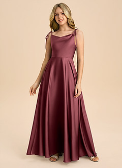 Azazie Popsy Junior A-Linie Schleifen Stretch-Satin Kleid Merlot image3