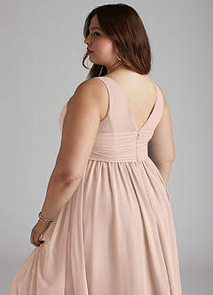 Azazie Yetta Maternity Bridesmaid Dresses A-Line V-Neck Gathered Chiffon Floor-Length Dress image12