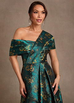 Azazie Nonie Abiti per la Madre della Sposa Abito A-Line in Jacquard Floreale Spalle Scoperte Verde Intenso image4