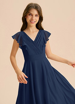 Azazie Anysa Junior Robe Trapèze en Mousseline de soie Rayé Bleu Marine Foncé image7