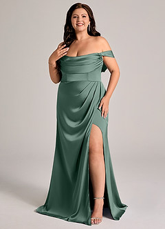 Azazie Johana Brudtärnklänningar Klä av Sjöjungfru i Stretch Satin Av axeln Eukalyptus Konvertibel image8