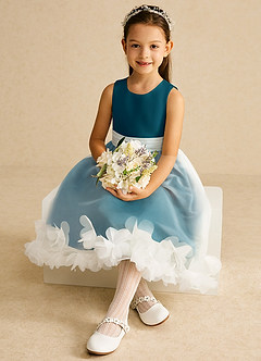 Azazie Stardust Flower Girl Dresses Ink Blue A-Line Sleeveless Organza Dress image2