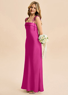 Azazie Willa Junior Vestido de Fucsia de Satén Elástico de Corte Sirena con Lazo image3