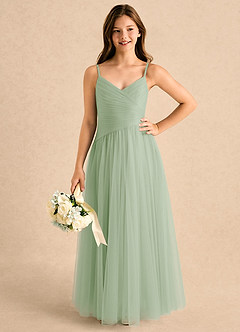 Azazie Poppy Girls Formal Abiti da Ragazza di Fiori Abito A-Line in Tulle Plissettato Verde Salvia image1