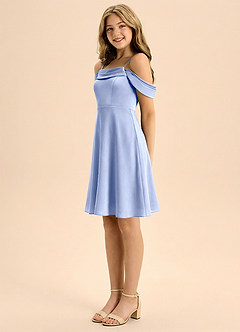 Azazie Anselie Junior A-Line Plisseret Stræk satin Mini Junior brudepige Kjole image4