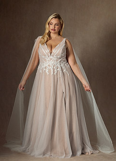 Azazie Goddess Hochzeitskleider A-Linie V-Hals Pailletten Tüll Kleid Diamantweiß Nude image9