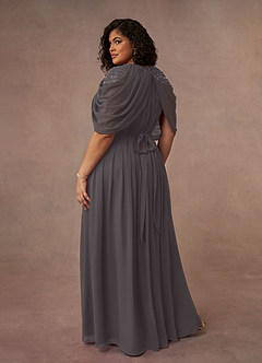 Azazie Olena Mother of the Bride Dresses Steel Grey A-Line Sequins Chiffon Dress image10