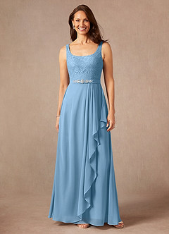 Azazie Ainsling Mother of the Bride Dresses Steel Blue A-Line Square Neckline Lace Chiffon Dress image3
