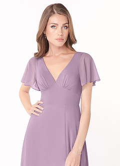 Azazie Kimber Bridesmaid Dresses Wisteria A-Line Flounce Sleeve Chiffon Dress image5