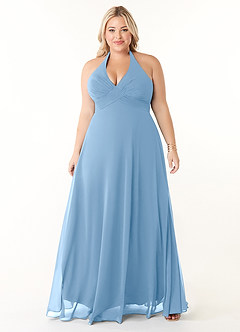 Azazie Tessie Bridesmaid Dresses Powder Blue A-Line V-Neck Pleated Chiffon Dress image6