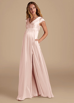 Azazie Allessia Maternity Bridesmaid Dresses A-Line Metallic Satin Floor-Length Dress image3