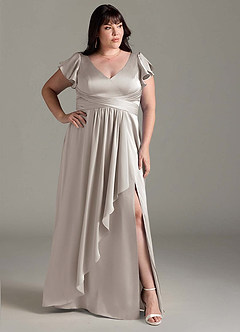 Azazie Omari Bridesmaid Dresses Silver A-Line Stretch Satin Dress image10