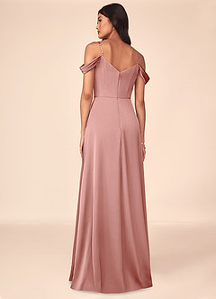 Azazie Ocean Bridesmaid Dresses Rosette A-Line V-Neck Pleated Stretch Satin Dress image2