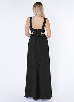 Azazie Christiana Brautjungfernkleider A-Linie V-Hals Gefaltet Chiffon Kleid Schwarz image2