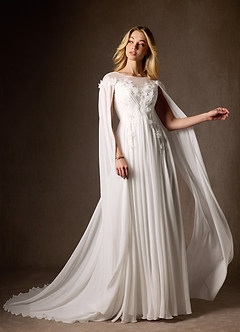 Azazie Linnea Wedding Dresses Diamond White A-Line Scoop Chiffon Dress image9