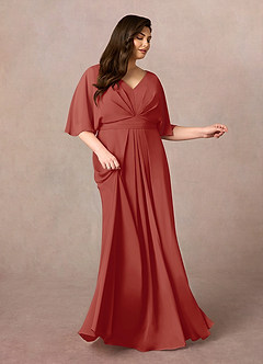 Azazie Oksana Mother of the Bride Dresses Terracotta A-Line V-Neck Pleated Chiffon Dress image7