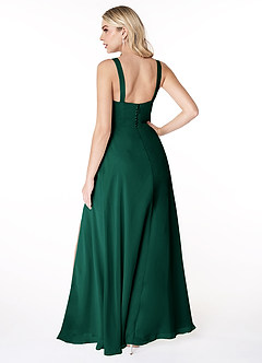 Azazie Jay Final Sale Emerald A-Line Square Neckline Side Slit Chiffon Dress image2